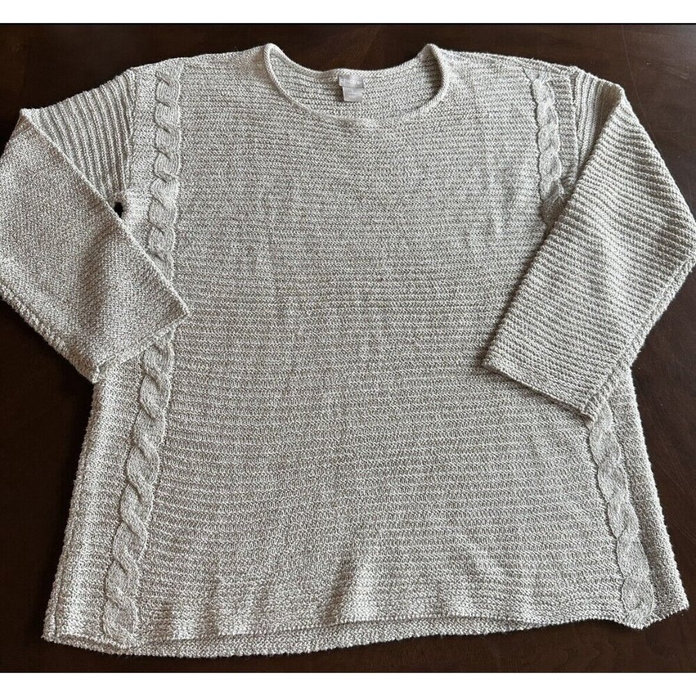 Chico's Sweater Womens 2 (Large) Cream Beige Bronze‎ Metallic Knit Pullover Top